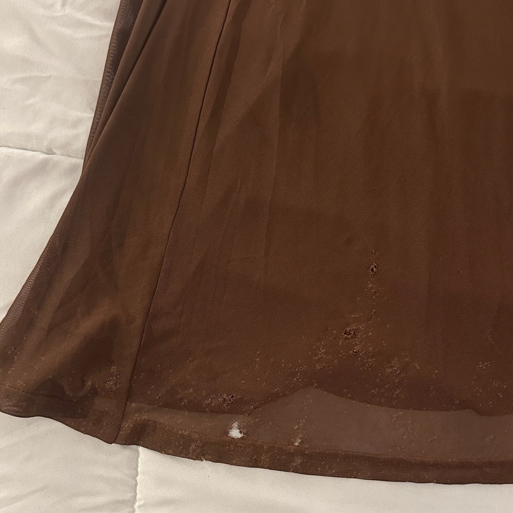 Sheer Ruched Maxi Dress in Chocolate Brown - Picture 9 of 15